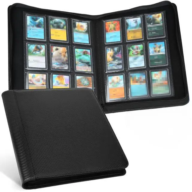 Main image of Toploader Storage Binder 9 Pocket Ringless Side Loading, Fits 288 Standard 3"×4" Hard Top Loaders, PU Fixed Page Zipper Card Album for TCG Sports Cards - Carton Black