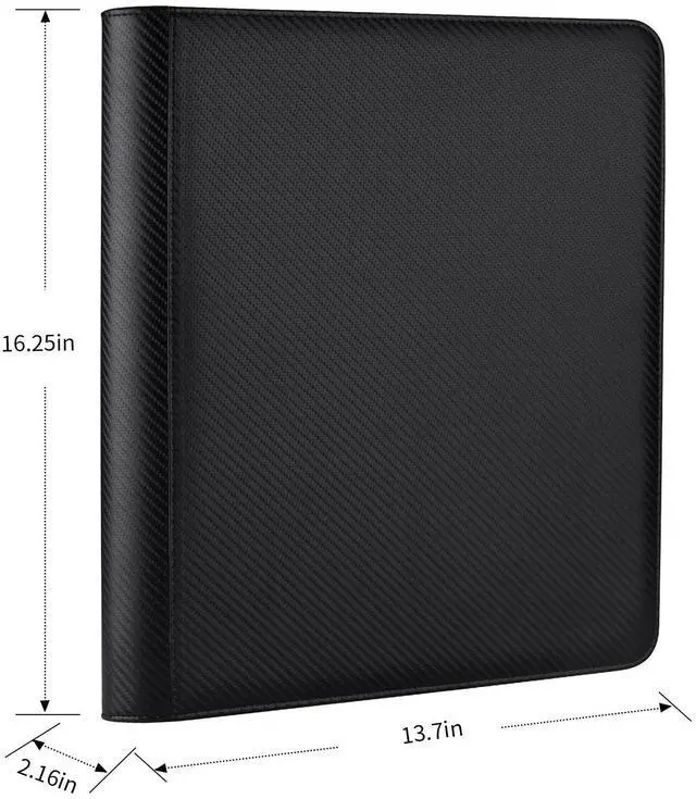 Alt view image 2 of 7 - Toploader Storage Binder 9 Pocket Ringless Side Loading, Fits 288 Standard 3"×4" Hard Top Loaders, PU Fixed Page Zipper Card Album for TCG Sports Cards - Carton Black