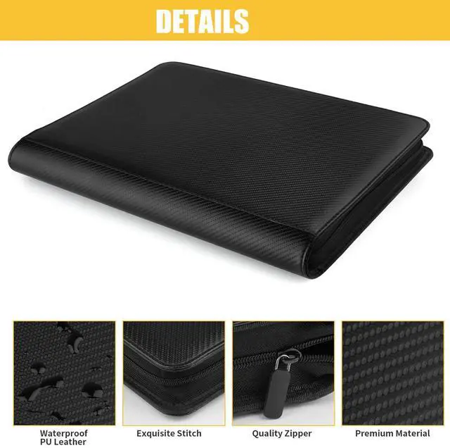 Alt view image 3 of 7 - Toploader Storage Binder 9 Pocket Ringless Side Loading, Fits 288 Standard 3"×4" Hard Top Loaders, PU Fixed Page Zipper Card Album for TCG Sports Cards - Carton Black