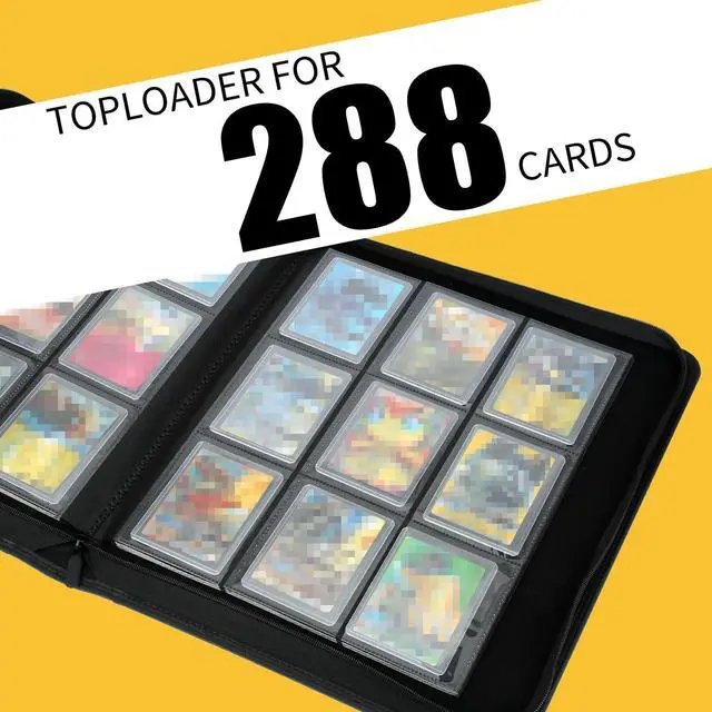 Alt view image 4 of 7 - Toploader Storage Binder 9 Pocket Ringless Side Loading, Fits 288 Standard 3"×4" Hard Top Loaders, PU Fixed Page Zipper Card Album for TCG Sports Cards - Carton Black