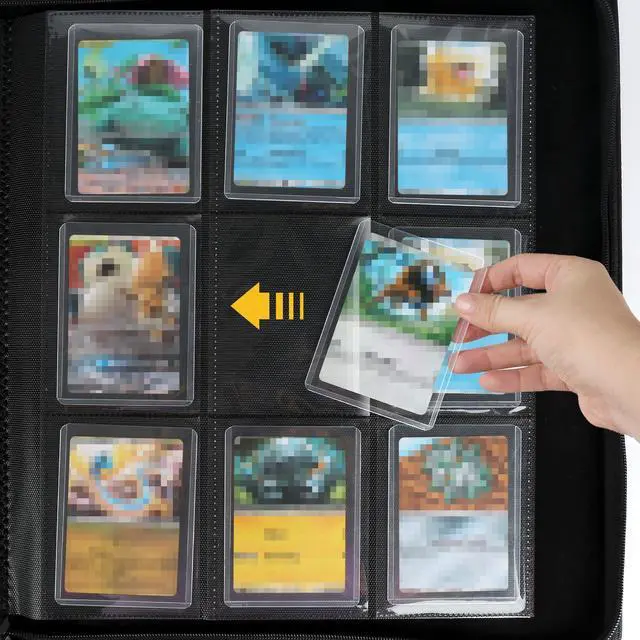 Alt view image 5 of 7 - Toploader Storage Binder 9 Pocket Ringless Side Loading, Fits 288 Standard 3"×4" Hard Top Loaders, PU Fixed Page Zipper Card Album for TCG Sports Cards - Carton Black