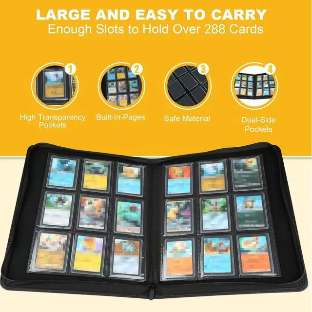 Alt view image 6 of 7 - Toploader Storage Binder 9 Pocket Ringless Side Loading, Fits 288 Standard 3"×4" Hard Top Loaders, PU Fixed Page Zipper Card Album for TCG Sports Cards - Carton Black