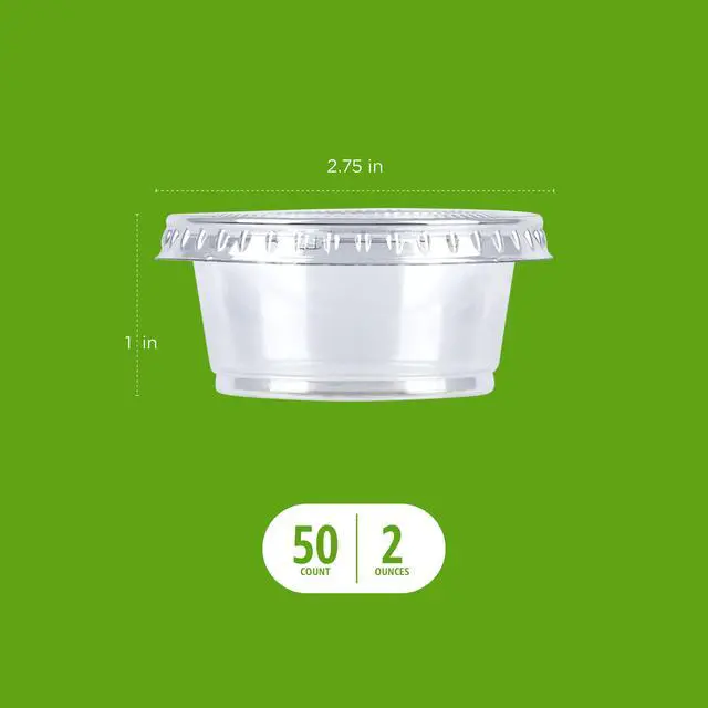 Alt view image 3 of 6 - Amazon Basics Disposable Plastic To-Go Cups and Lids, Mini, 2oz, 50 Count, BPA Free, for Condiment, Salad Dressing, Sauces, Jello Shots