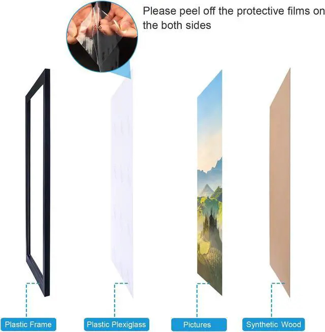 Alt view image 4 of 4 - HUKONHEP 10x17 Black Picture Frames, Photos Frame with Plexiglass, Wall Gallery Photo Frames, Horizontal and Vertical for Wall Mounting, Home Office Decoration