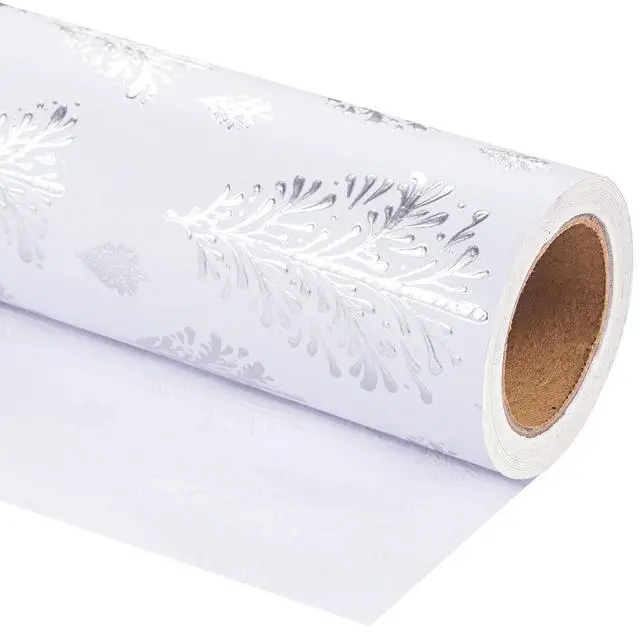Alt view image 5 of 6 - WRAPAHOLIC 3D Kraft Christmas Wrapping Paper Roll, 17in x 16.5ft, Silver and White Embossed Christmas Tree, for Holiday Party Celebration