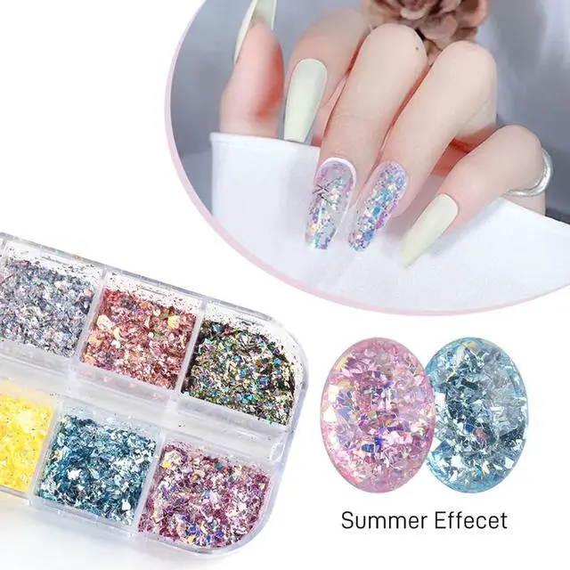 Alt view image 6 of 6 - 12 Colors Glitter Sequins, Holographic Irregular Sparkly Flakes, 3D Laser Ultra-Thin Shiny Acrylic Nail Supplies for Women Girls Manicure Charms Decorations, Crafts