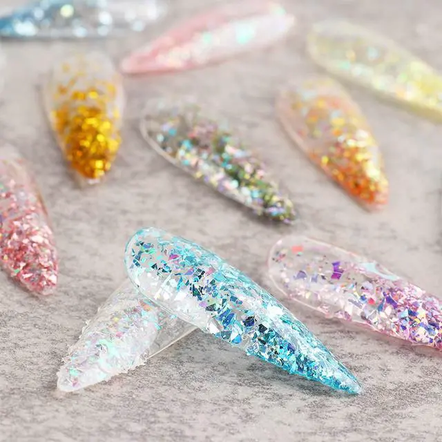 Alt view image 3 of 6 - 12 Colors Glitter Sequins, Holographic Irregular Sparkly Flakes, 3D Laser Ultra-Thin Shiny Acrylic Nail Supplies for Women Girls Manicure Charms Decorations, Crafts