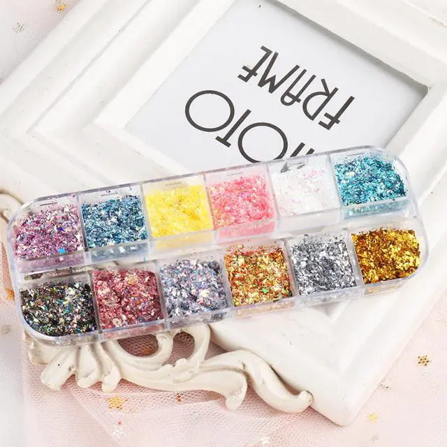 Alt view image 5 of 6 - 12 Colors Glitter Sequins, Holographic Irregular Sparkly Flakes, 3D Laser Ultra-Thin Shiny Acrylic Nail Supplies for Women Girls Manicure Charms Decorations, Crafts