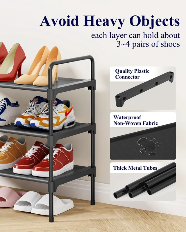 Alt view image 4 of 6 - Kitsure 3-Tier Shoe Rack, 27.6" Wide, Black for Closet Storage
