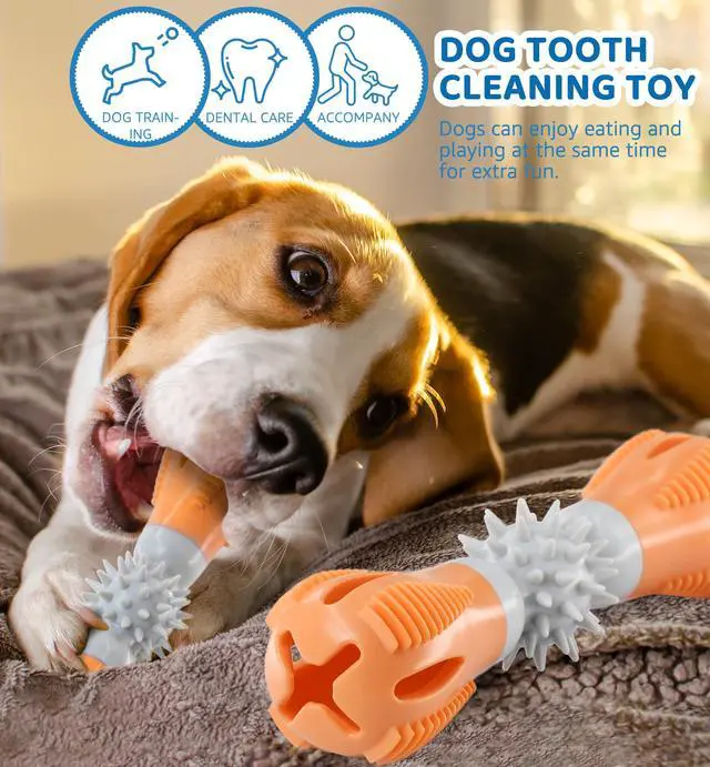 Alt view image 4 of 6 - Natural Rubber Treat Dispensing Puzzle Toy for Small & Medium Breeds, Durable Dog Chew Toy, Orange