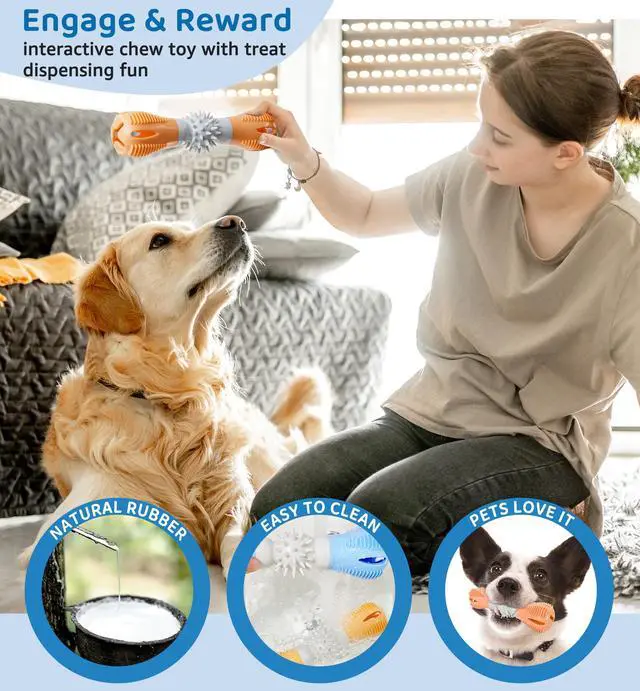 Alt view image 6 of 6 - Natural Rubber Treat Dispensing Puzzle Toy for Small & Medium Breeds, Durable Dog Chew Toy, Orange