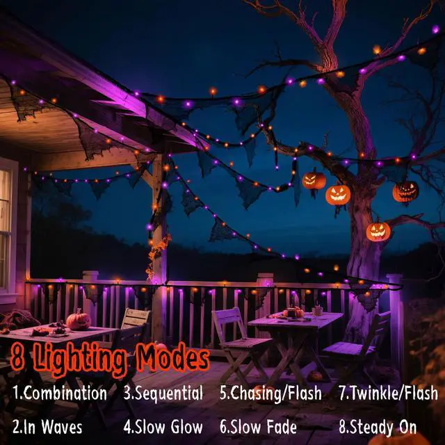 Alt view image 2 of 7 - Cshare Halloween Lights Battery Operated or USB, 9.8ft 30LED Creepy Cloth String Lights with Timer, Waterproof, Orange and Purple, for Fireplace Window Door Mirror