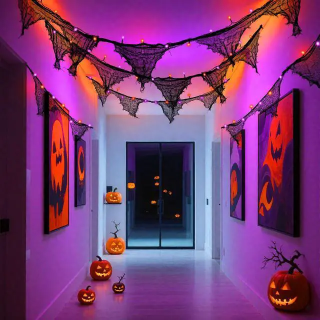 Alt view image 3 of 7 - Cshare Halloween Lights Battery Operated or USB, 9.8ft 30LED Creepy Cloth String Lights with Timer, Waterproof, Orange and Purple, for Fireplace Window Door Mirror