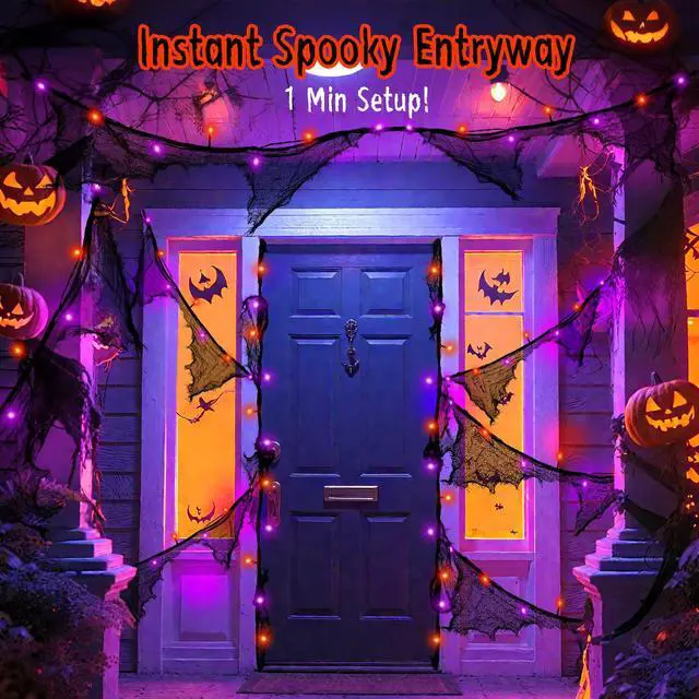 Alt view image 5 of 7 - Cshare Halloween Lights Battery Operated or USB, 9.8ft 30LED Creepy Cloth String Lights with Timer, Waterproof, Orange and Purple, for Fireplace Window Door Mirror