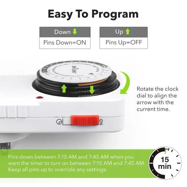 Alt view image 5 of 6 - BN-LINK 24-Hour Heavy Duty Mechanical Timer Outlet, Indicator Light, 3-Prong