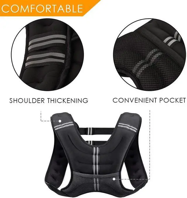 Alt view image 5 of 6 - Prodigen Weighted Vest 8 12 16 20 25 30 Lbs with Reflective Stripe and Double Adjustable Buckle Straps for Men and Women Strength Training Jogging Cardio Weight Loss