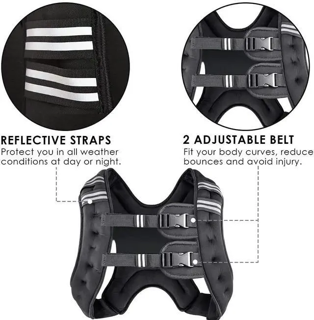 Alt view image 4 of 6 - Prodigen Weighted Vest 8 12 16 20 25 30 Lbs with Reflective Stripe and Double Adjustable Buckle Straps for Men and Women Strength Training Jogging Cardio Weight Loss