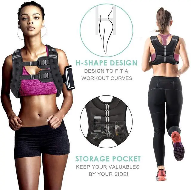 Alt view image 6 of 6 - Prodigen Weighted Vest 8 12 16 20 25 30 Lbs with Reflective Stripe and Double Adjustable Buckle Straps for Men and Women Strength Training Jogging Cardio Weight Loss