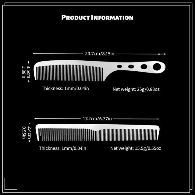 Alt view image 5 of 6 - 2Pcs Stainless Steel Fine Tooth Comb Set, Anti-Static Heat Resistant Hair Cutting & Styling Comb, Hollow Out Handle, Professional Barber Comb for Men Women