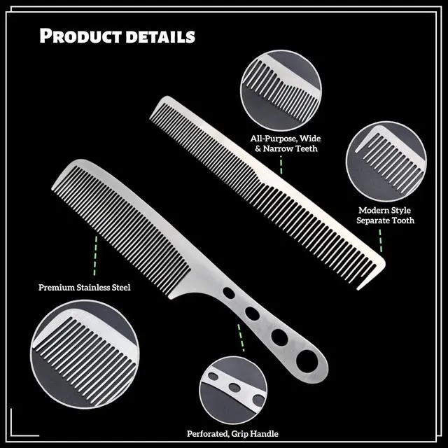 Alt view image 4 of 6 - 2Pcs Stainless Steel Fine Tooth Comb Set, Anti-Static Heat Resistant Hair Cutting & Styling Comb, Hollow Out Handle, Professional Barber Comb for Men Women