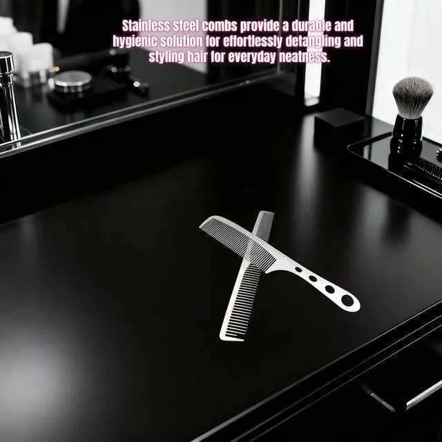Alt view image 3 of 6 - 2Pcs Stainless Steel Fine Tooth Comb Set, Anti-Static Heat Resistant Hair Cutting & Styling Comb, Hollow Out Handle, Professional Barber Comb for Men Women