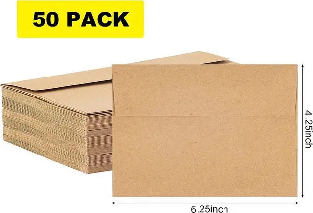 Alt view image 4 of 7 - 50 Pack Kraft Envelopes 4x6 Inch Brown for Invitations, Cards and Postcards
