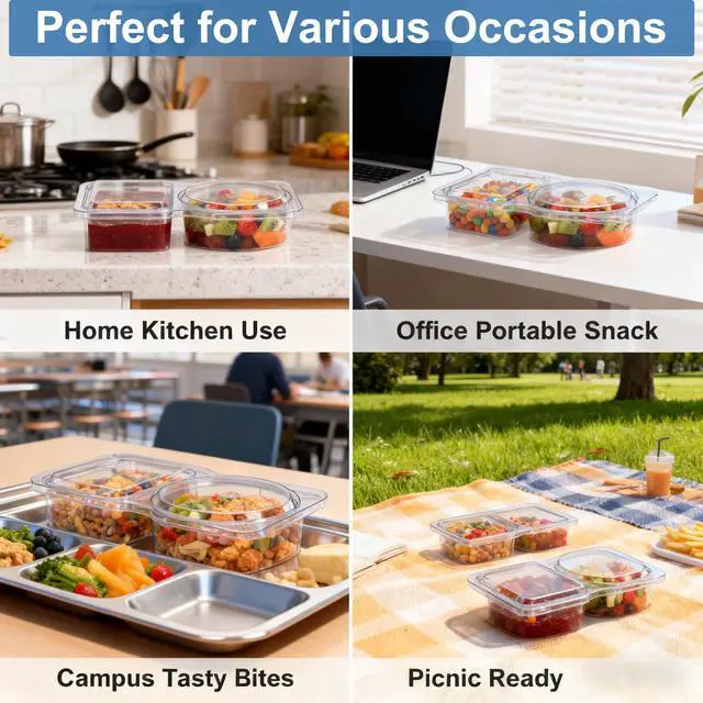 Alt view image 4 of 7 - 10-Pack 2-Compartment Meal Prep Containers with Lids