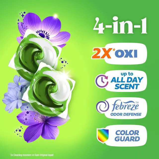 Alt view image 4 of 6 - Gain Flings 42 Count Liquid Laundry Detergent Pods, 4-in-1 Odor Defense + Color Guard, Moonlight Breeze Scent, Clean & Fresh