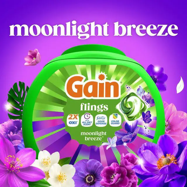 Alt view image 2 of 6 - Gain Flings 42 Count Liquid Laundry Detergent Pods, 4-in-1 Odor Defense + Color Guard, Moonlight Breeze Scent, Clean & Fresh