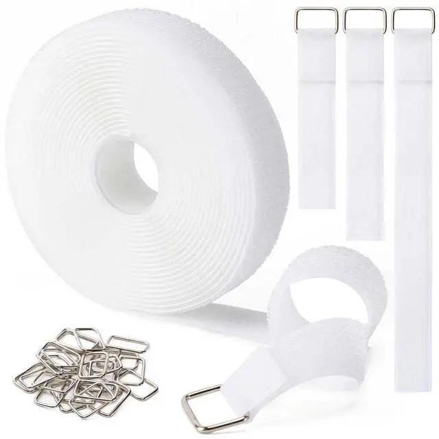 Main image of 1" x 16ft Hook and Loop Straps with 25 Metal Buckles, White