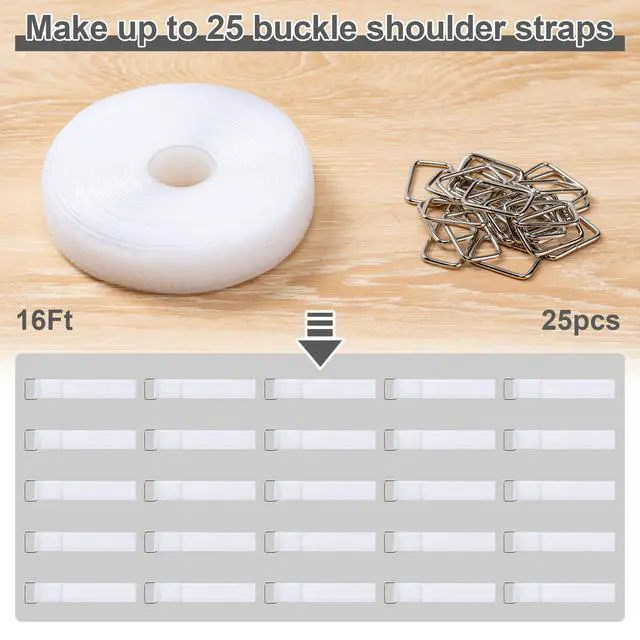 Alt view image 4 of 7 - 1" x 16ft Hook and Loop Straps with 25 Metal Buckles, White