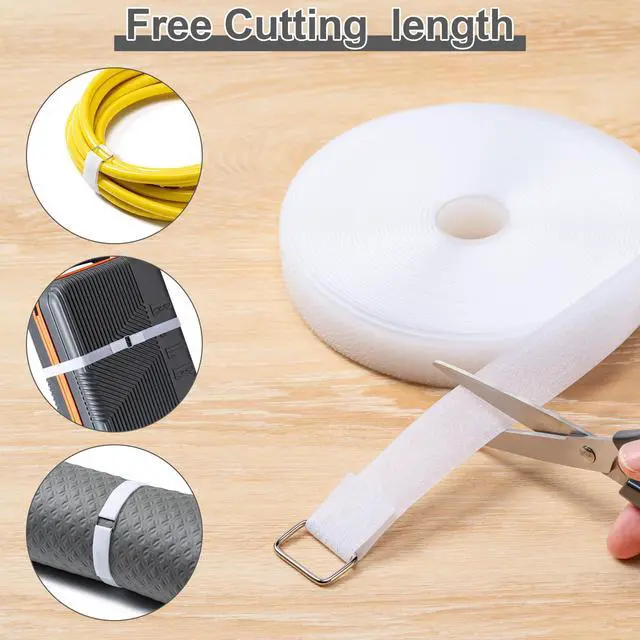 Alt view image 3 of 7 - 1" x 16ft Hook and Loop Straps with 25 Metal Buckles, White
