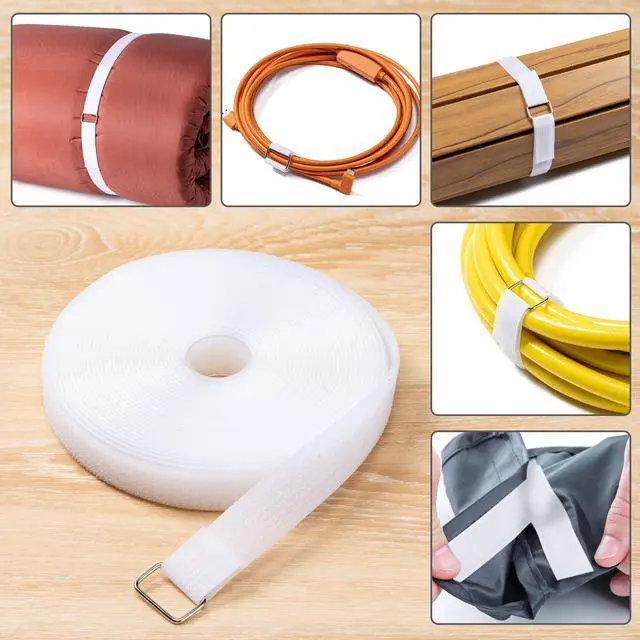 Alt view image 6 of 7 - 1" x 16ft Hook and Loop Straps with 25 Metal Buckles, White