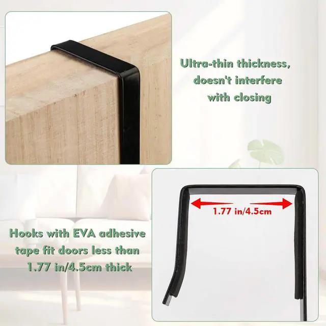 Alt view image 5 of 7 - Over-the-Door Mirror Hanger, Adjustable, 2-Pack with Protective Lining, Black (Mirror Not Included)