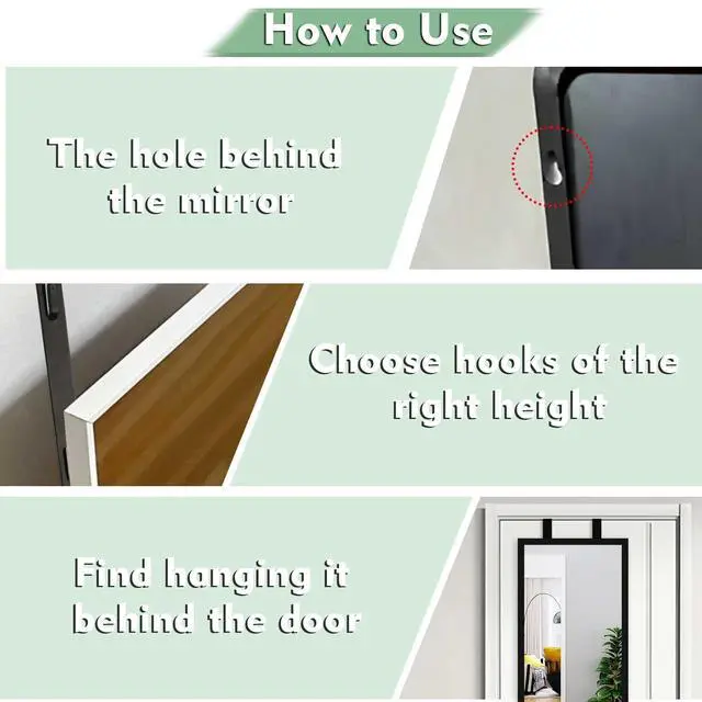 Alt view image 6 of 7 - Over-the-Door Mirror Hanger, Adjustable, 2-Pack with Protective Lining, Black (Mirror Not Included)
