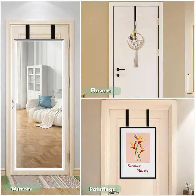 Alt view image 3 of 7 - Over-the-Door Mirror Hanger, Adjustable, 2-Pack with Protective Lining, Black (Mirror Not Included)