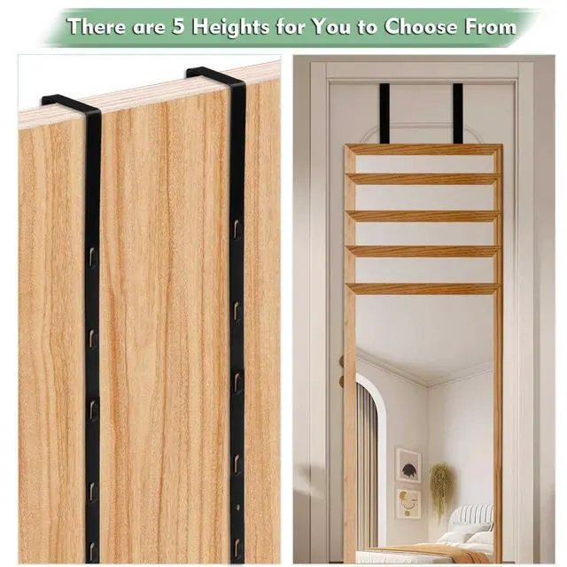 Alt view image 2 of 7 - Over-the-Door Mirror Hanger, Adjustable, 2-Pack with Protective Lining, Black (Mirror Not Included)