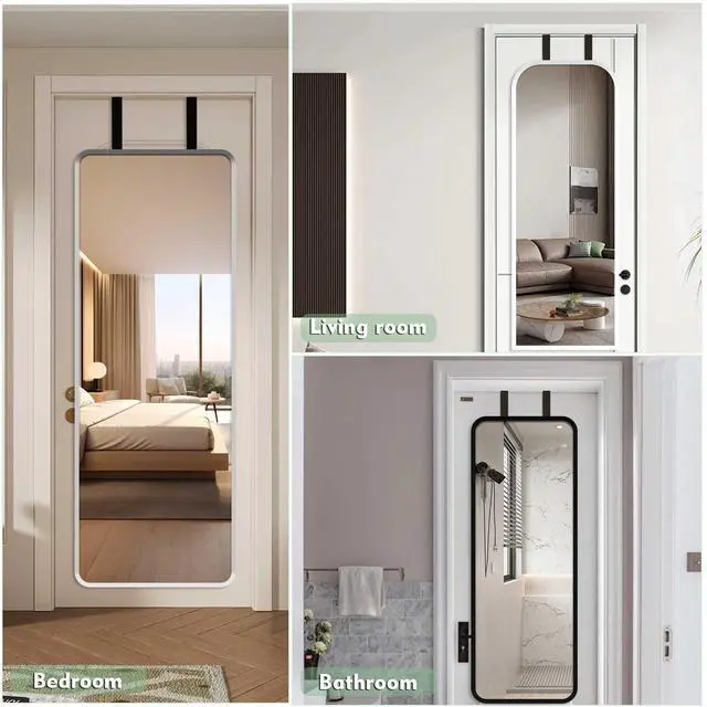 Alt view image 7 of 7 - Over-the-Door Mirror Hanger, Adjustable, 2-Pack with Protective Lining, Black (Mirror Not Included)