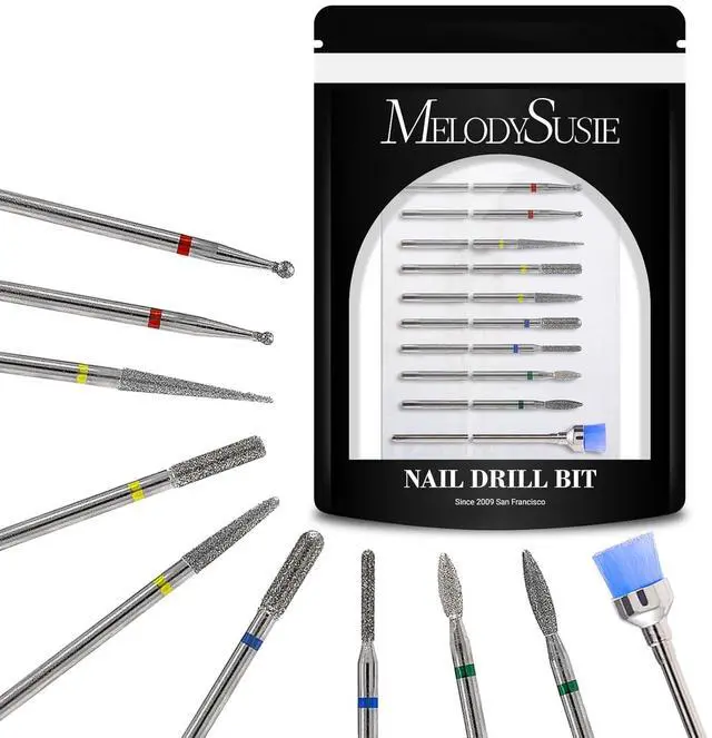 Main image of MelodySusie 10pcs Nail Drill Bits Diamond Cuticle Set Silver