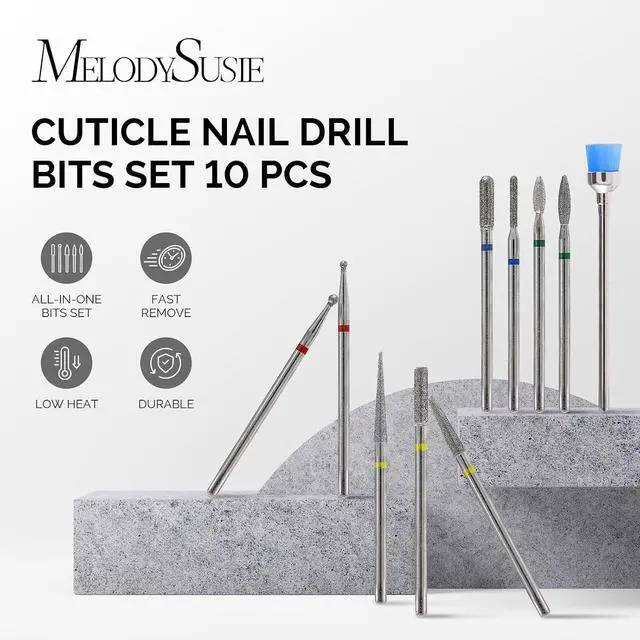 Alt view image 4 of 6 - MelodySusie 10pcs Nail Drill Bits Diamond Cuticle Set Silver