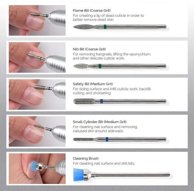 Alt view image 2 of 6 - MelodySusie 10pcs Nail Drill Bits Diamond Cuticle Set Silver