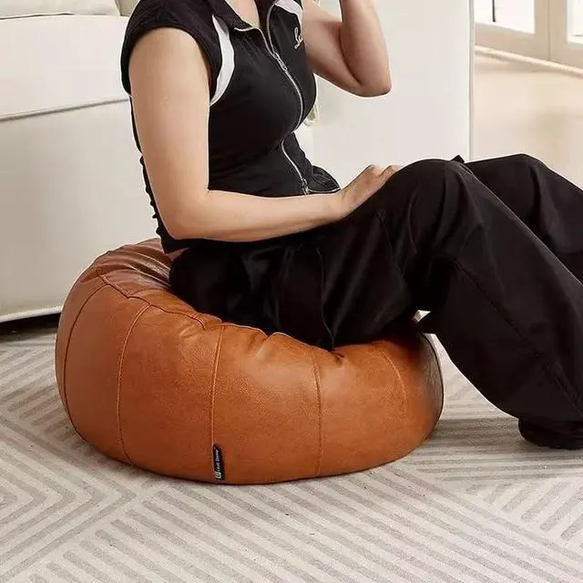 Alt view image 4 of 7 - Storage Ottoman with Leather Stitched Cushion and Zipper, Stuffable Storage for Dolls, Blankets, Clothes, Pillows, Square Brown