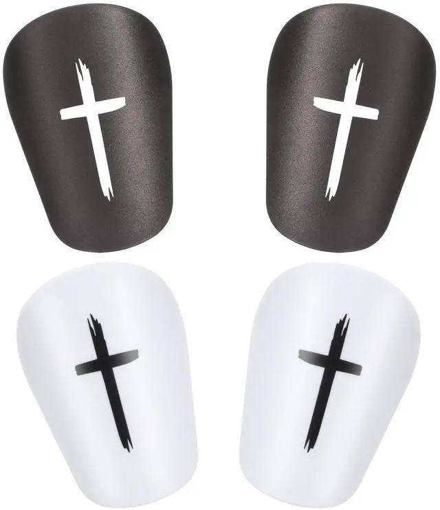 Main image of 2 Pairs Black & White Cross Shin Guards for Soccer 3x2 Inch for Men Women