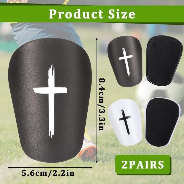 Alt view image 2 of 7 - 2 Pairs Black & White Cross Shin Guards for Soccer 3x2 Inch for Men Women