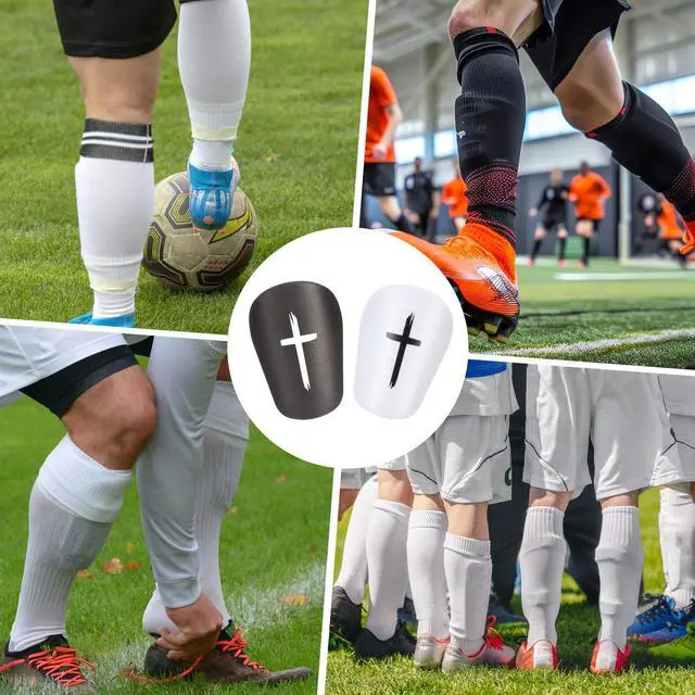 Alt view image 3 of 7 - 2 Pairs Black & White Cross Shin Guards for Soccer 3x2 Inch for Men Women