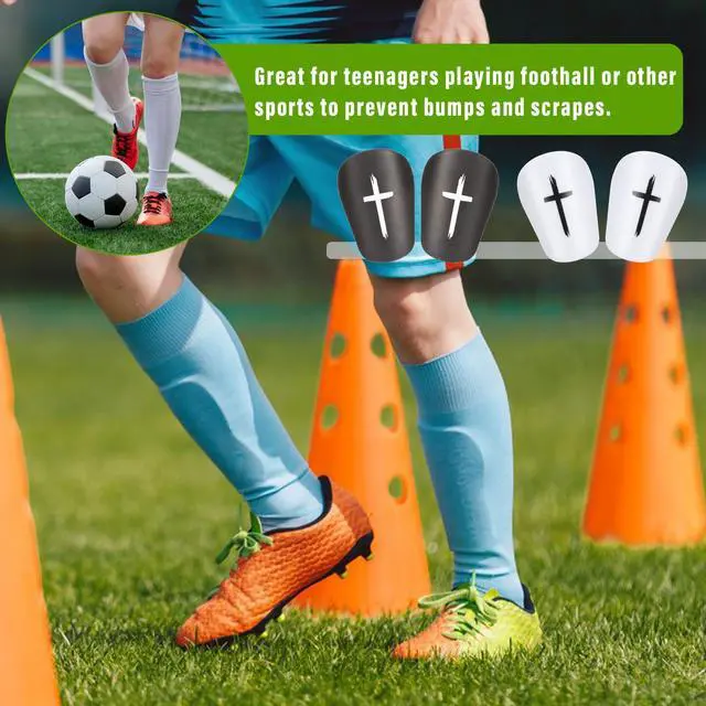 Alt view image 5 of 7 - 2 Pairs Black & White Cross Shin Guards for Soccer 3x2 Inch for Men Women