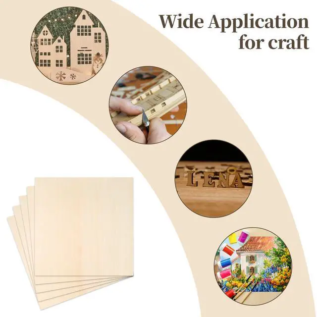Alt view image 2 of 7 - Balsa Wood, Plywood Sheet, Unfinished Basswood Blanks, 5Pcs, 12x12x1/16in