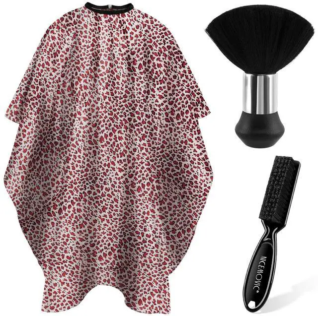 Main image of NICEMOVIC Hair Cutting Barber Cape with Neck Duster Brush and Barber Brush - Leopard Print