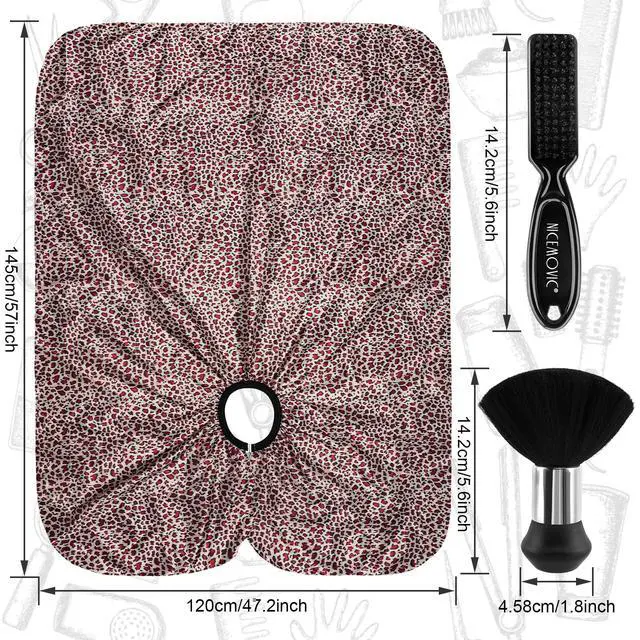 Alt view image 2 of 7 - NICEMOVIC Hair Cutting Barber Cape with Neck Duster Brush and Barber Brush - Leopard Print