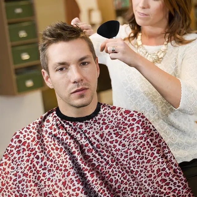 Alt view image 7 of 7 - NICEMOVIC Hair Cutting Barber Cape with Neck Duster Brush and Barber Brush - Leopard Print